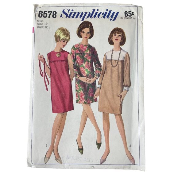 Simplicity 6578 Sewing Pattern Size 12 Misses One Piece Dress Vintage 60s UNCUT - Picture 1 of 7